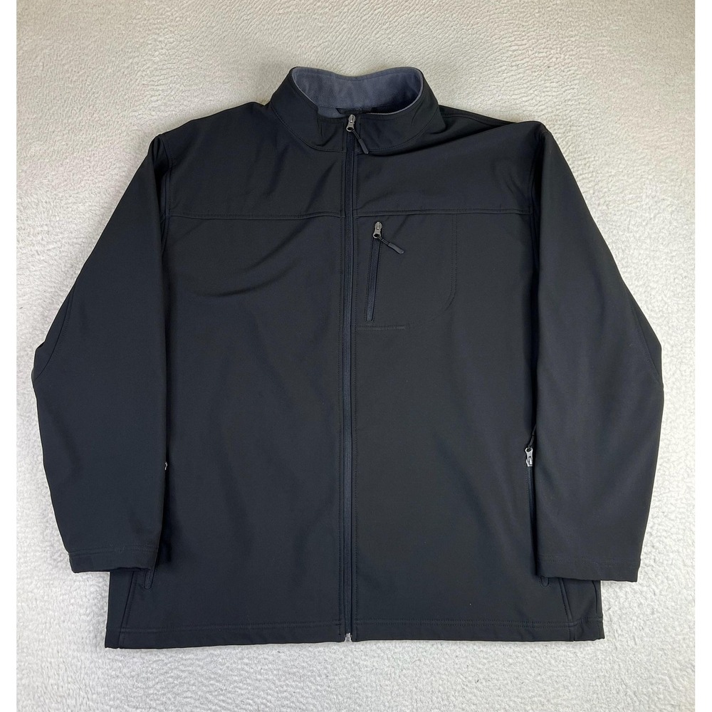 Harbor Bay Mens 2XLT Black Softshell Jacket Fleece Lined Full Zip Outdoor Coat